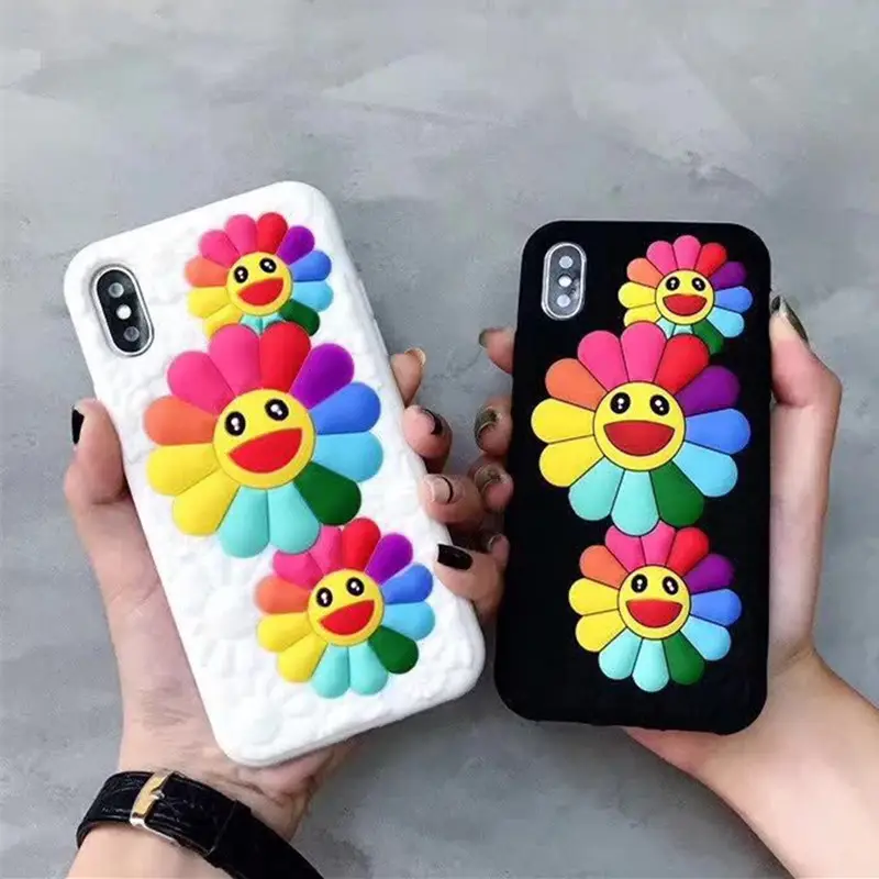 2022 3D Cute Sun Flower Phone Case for iphone XS Soft Silicone Colorful Floral Pattern Cartoon Cover for iphone X 7 8 PLUS