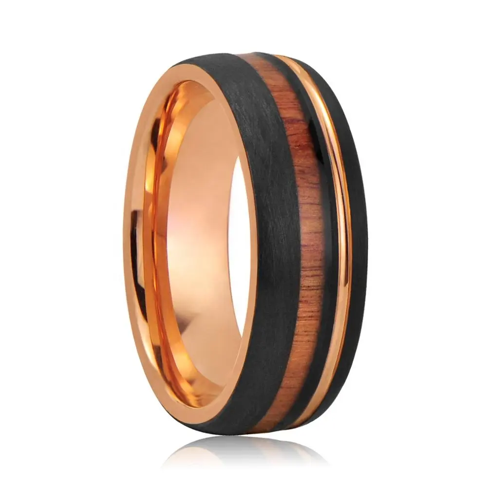 Anello di modo Dei Monili Hawaiian KOA di Resina di Legno Nero Tungsteno Anello In Oro Rosa Anello di Nozze