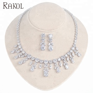 RAKOL-Conjunto de joyería nupcial de Arabia Saudita, piedra de circonia cúbica transparente, chapado en oro blanco, cristal SP013 - Product Image 6