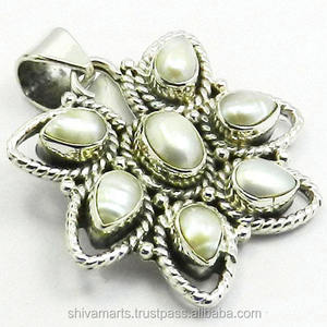 Pendentif en argent sterling 925 avec perle et pierres précieuses avec pendentifs et breloques en plaqué or - Product Image 2