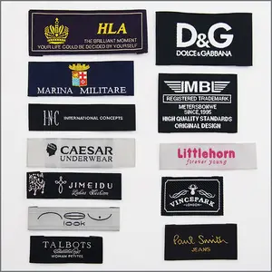 Giyim aksesuarları özel marka adı logosu Damask dokuma konfeksiyon giysi etiketi özel dokuma etiket giyim