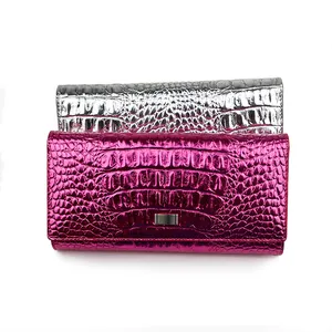 Metallic gold and silver embossed Crocodile Genuine Leather ladies Wallets