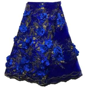 Tessuti in Pizzo Africano Colorato con Ricamo Floreale 3D, Pizzo Francese con Perline per Abiti da Sposa - Product Image 5