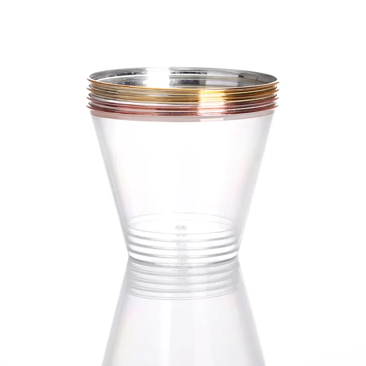 ready to ship 9oz plastic gold rim cups disposable cup