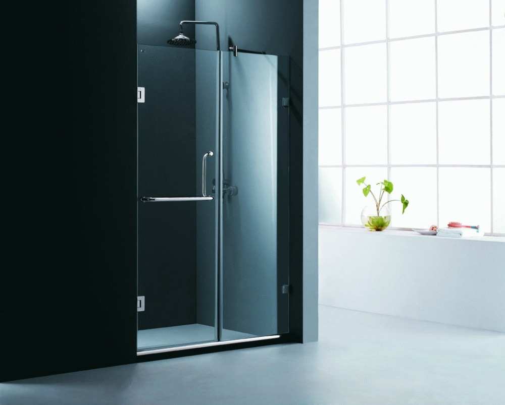 Puerta de ducha de vidrio con accesorio de acero inoxidable