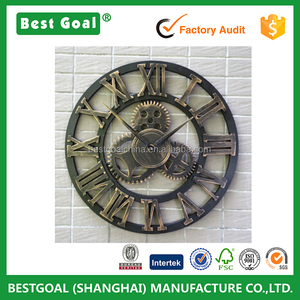 40cm Oversized 3D Retro Luxury Big Gear Wooden Vintage Fancy Decorative Wall <strong>Clock</strong> - Product Image 3