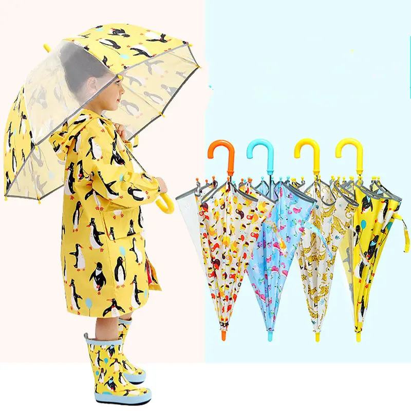 Venta al por mayor impermeable personalizado niños Encantadores Niños de dibujos animados niño paraguas y lluvia abrigo conjunto