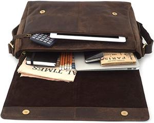 Serviette en cuir pour hommes et femmes, classique, cartable pour ordinateur portable, sac de bureau, pour l'école - Product Image 2