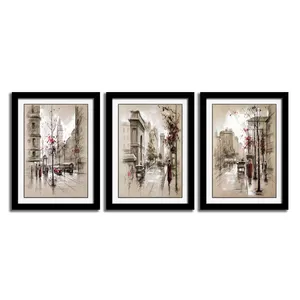 High Resolution USA Wall Art 3 pieces famous buildings with stretcher canvas print for home decor