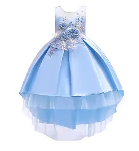 wholesale girls kids lace night blue children party dress long wedding designs frock