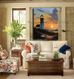 Directo de fábrica hecho a mano paisaje moderno pintura al óleo sobre lienzo Impresión de faro amanecer 100% estilo moderno hecho a mano - Product Image 3