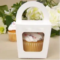 Caixa de cupcake simples com alça, caixa de pudim com revestimento