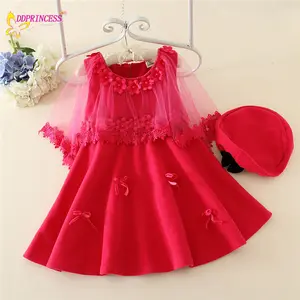 top quality baby girl woolen dress with flower children winter clothing