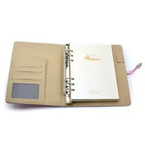 A5 PU cuir haute qualité 6 anneaux portable bloc-notes coloré avec boucle en métal poches cahier reliure à anneaux