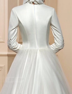 6001# Novità Ingrosso Abito da Sposa Vintage Lungo fino a Terra Modesto a Maniche Lunghe Linea ad A in Raso Pizzo e Perline per Matrimonio Musulmano Arabo - Product Image 2
