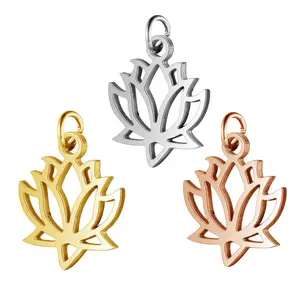 Hoge Gepolijst Roestvrij Staal Metalen Rose Vergulde Sieraden Accessoires Sanskriet Yoga Lotus Bloem Charme Voor Armband Maken