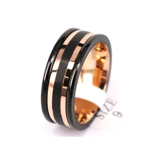 Cincin Pernikahan pinggiran tinggi 10mm, cincin pria emas mawar hitam, cincin pernikahan pria logam membuat dua warna kustom