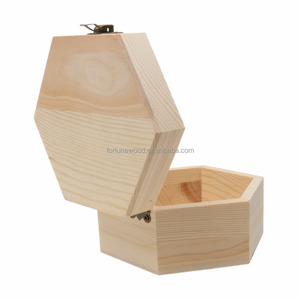 Plain Unfinished <strong>Box</strong>, Hexagon Unpainted <strong>Wooden</strong> Jewelry <strong>Box</strong> DIY <strong>Storage</strong> Chest Treasure Toy Case 13x 11x 7cm - Product Image 3