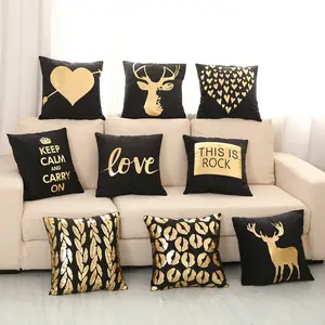 Zwart Goud Folie Kussensloop Zacht Fluwelen Zwart Wit Kussenhoes Hert Hart Lippen Love Leaves Home Decoratieve Kussensloop