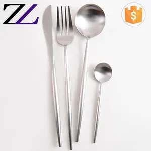 Aksesoris Katering Restoran Logam Stainless Steel Antik Sterling 4 Buah Set Sendok Perak Matte Perak Sendok Garpu Dapat Dimakan