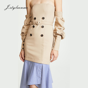 De <span class=keywords><strong>las</strong></span> mujeres al por mayor vestido sin tirantes rayada mantón botón cinturón delgado vestido de Midi - Product Image 4
