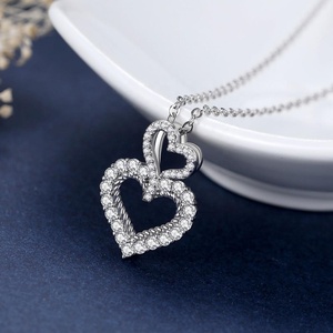 Monili delle donne 925 sterling silver piccolo semplice <span class=keywords><strong>coppia</strong></span> cuore di amore del pendente della <span class=keywords><strong>collana</strong></span> - Product Image 4