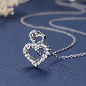 Monili delle donne 925 sterling silver piccolo semplice <span class=keywords><strong>coppia</strong></span> cuore di amore del pendente della <span class=keywords><strong>collana</strong></span> - Product Image 5