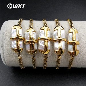 WT-B364 Commercio All'ingrosso di vendita calda blingbling ematite borda il Braccialetto perla Naturale con 24 K oro reale croce braccialetto generoso chic - Product Image 2