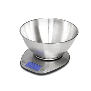 Timbangan Timbangan Dapur Makanan Digital, dengan Mangkuk Stainless Steel Elektronik Tahan Air Bernutrisi 5Kg/1G 5Kg Kotak Warna