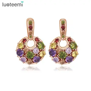 LUOTEEMI Unique New Arrival Jewelry Top Quality Rose Gold Plated Multi CZ Stud Earrings for Women Wedding