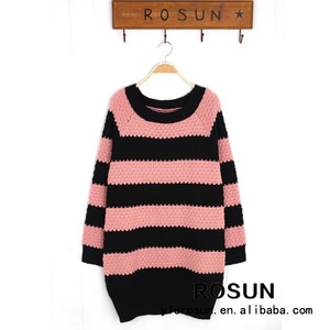 de invierno de ocio baicolor <span class=keywords><strong>rayas</strong></span> de color rosa y negro color hembra cuello redondo manga larga <span class=keywords><strong>jersey</strong></span> <span class=keywords><strong>jersey</strong></span> - Product Image 1