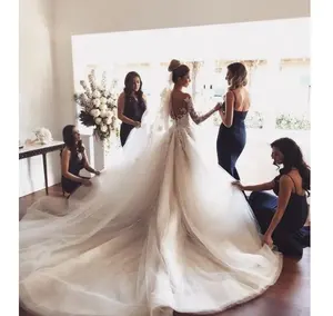 Custom Made Beautiful Bridal Long Sleeve Fashion Wedding Gown