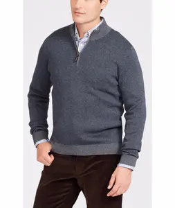 55% Cotton/45% Modal Mandarin Collar Herringbone Jacquard Men's 1/4 Zipper Knitted Sweater