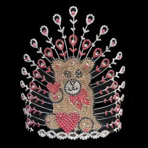 Bear Design Large Valentine Tiara Crystal Rhinestone Tiaras Pageant Party Tall Crown