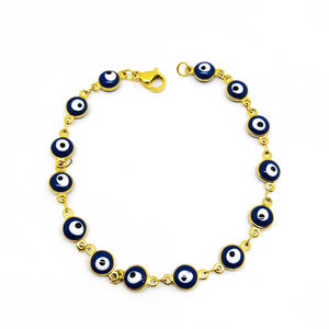 Bracciale <span class=keywords><strong>Nazar</strong></span> smaltato in acciaio inossidabile mama gioielli in oro 18 carati braccialetti con perline turche bianche fai-da-te - Product Image 3