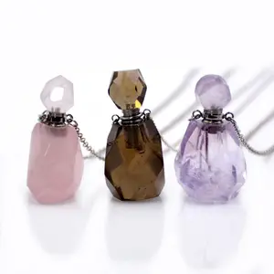 Kalung Botol Parfum Elegan Alami, Liontin Kalung Botol Minyak Esensial Kristal Multi Bening untuk Anak Perempuan