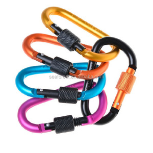 Metal D shaped Screw Locking Carabiner Clip, Multipurpose Outdoor Survival Tools Connector Swivel Snap Hooks
