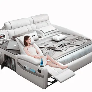 Yeni çevre dostu yatak odası mobilyası hava arıtma çok fonksiyonlu masaj deri yatak