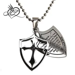 Stainless Steel 2 Piece Shield Cross "I Know" pendant