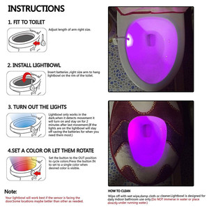 Lumière de toilette à détecteur de <span class=keywords><strong>mouvement</strong></span> à piles Ningbo, 8 couleurs changeantes aléatoirement, lumière de nuit LED étanche pour toilette avec détecteur - Product Image 6