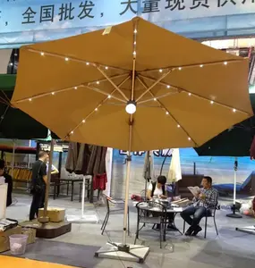 Outdoor Sunshade Parasol Solar Power System Stand Sideways Umbrella with charger