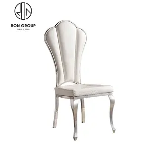 新设计酒店婚礼餐饮家具皮革Pu白色坐垫不锈钢金属腿条架宴会椅