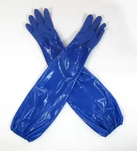 16inch long sleeves blue pvc fishing gloves