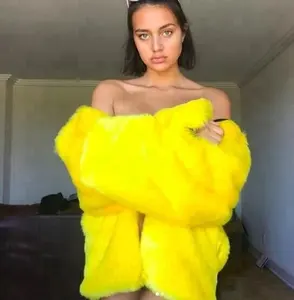 Women's oversized Fur Coat &jacket with collar INS popular Solid Colored yellow 3xl wholesaler