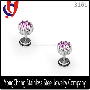 Surtidor de China nuevo estilo acero inoxidable 316l seúl piedra aretes de circonio para las muchachas - Product Image 3