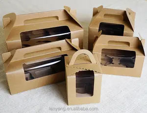 Groothandel 1/2/3/4/6 Cupcake Kraftpapier Venster Box Container Handvat Insert Bakkerij dozen voor Cupcakes