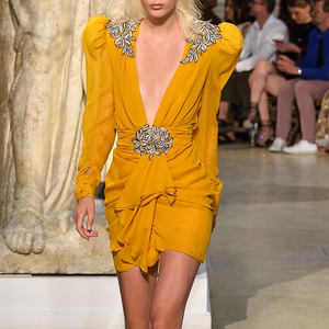 Signore Vestito Chiffon Con Scollo A V Sexy Delle Donne Del Partito <span class=keywords><strong>Giallo</strong></span> <span class=keywords><strong>Mini</strong></span> Vestito - Product Image 4