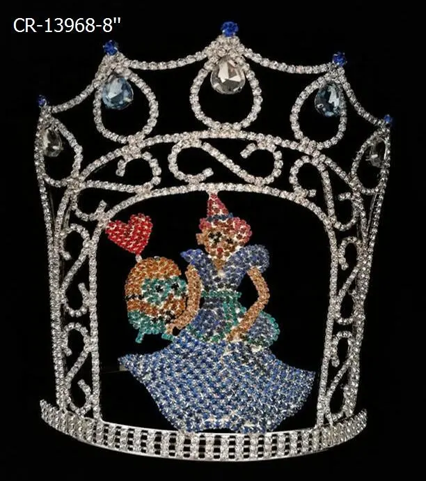 Venta al por mayor de diamantes de imitación personalizados Cenicienta princesa desfile corona tiara