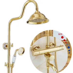 Systèmes de douche de luxe en or, avec robinet de baignoire rotatif et douche à main