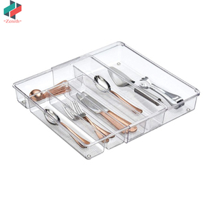 ZNF00065 Clear Plastic Kitchen Cabinet Adjustable Expandable Drawer Storage Organizer Tray for Storing Cutlery Spoons Gadgets